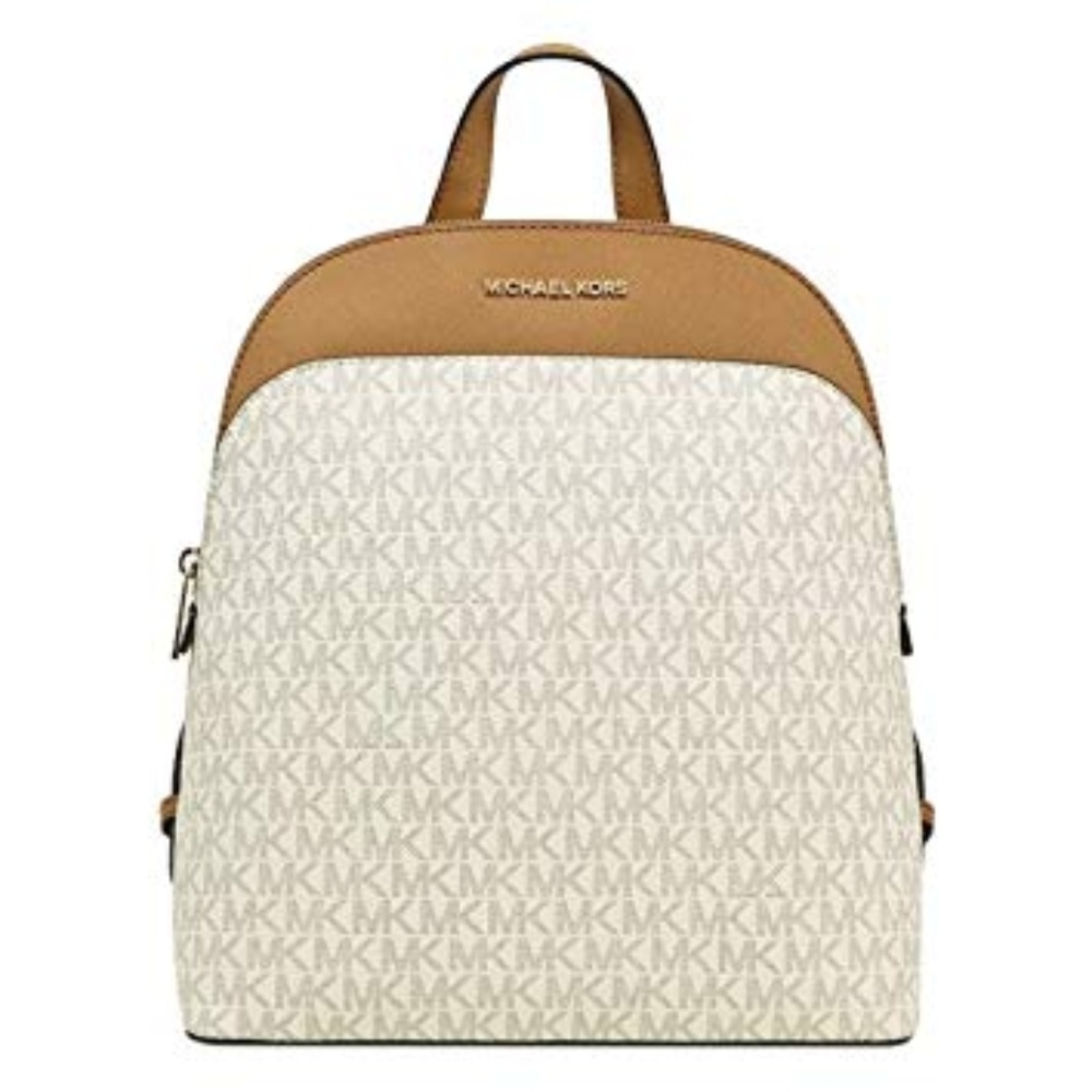 Michael Kors Cream and Tan MK Signature Backpack